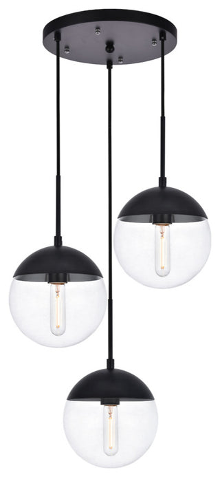 Eclipse 3 Light Pendant, Black And Clear