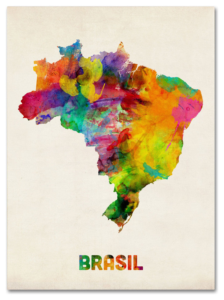 'Brazil Watercolor Map' Canvas Art by Michael Tompsett