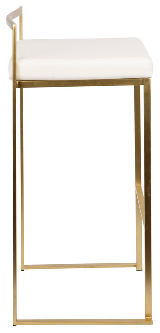 LumiSource Fuji Barstool, Gold and White PU, Set of 2