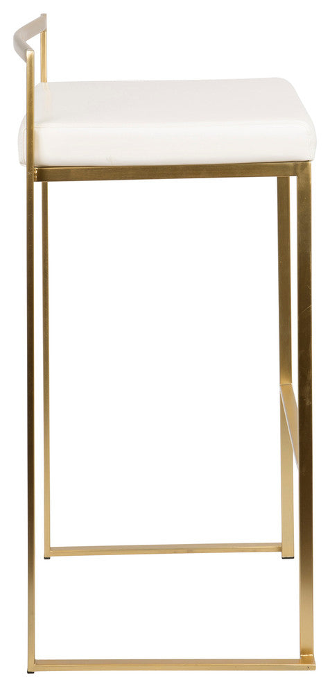 LumiSource Fuji Barstool, Gold and White PU, Set of 2