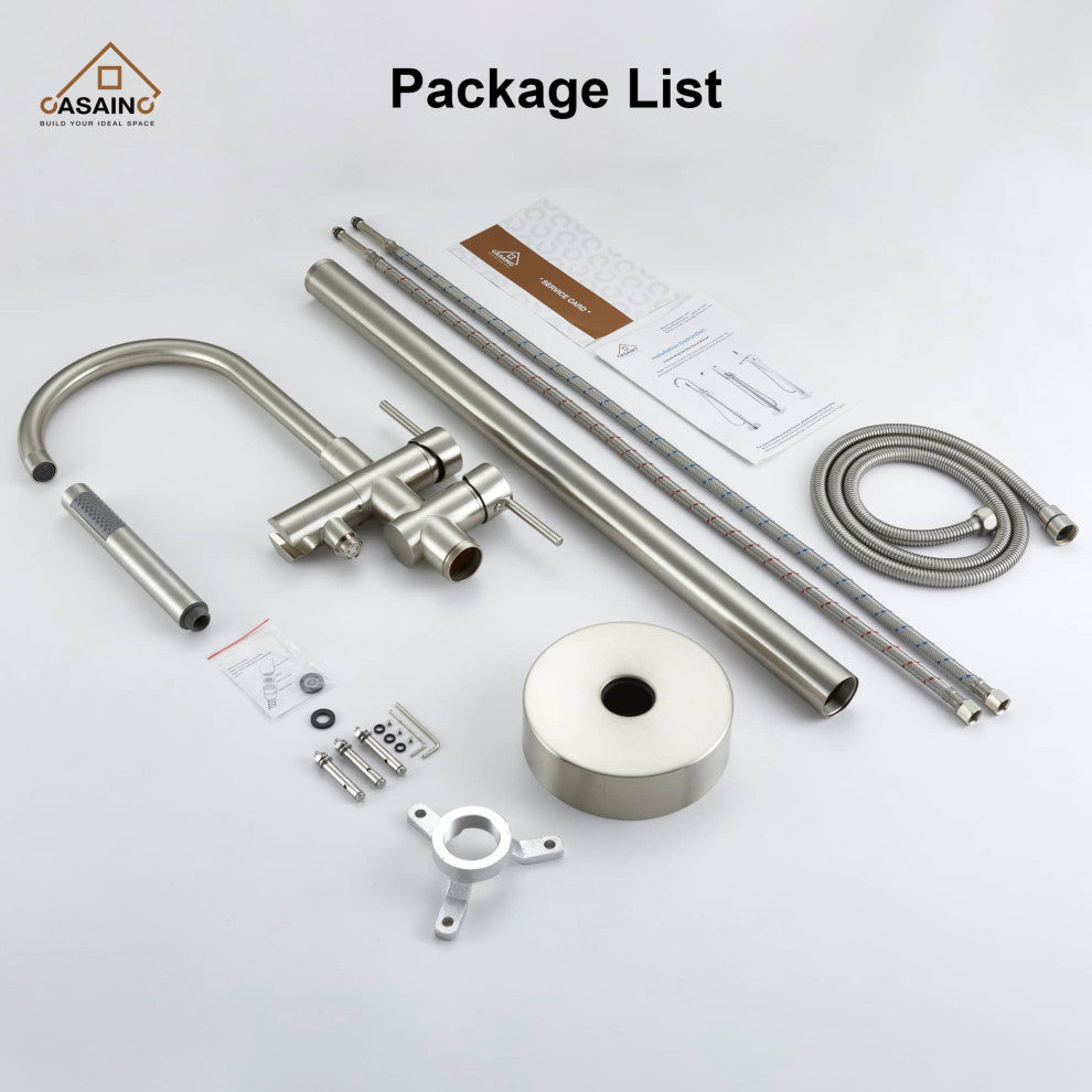 Freestanding Bathtub Faucet Hand Shower Floor-Mount High-arc Tub Faucet 2-Handle