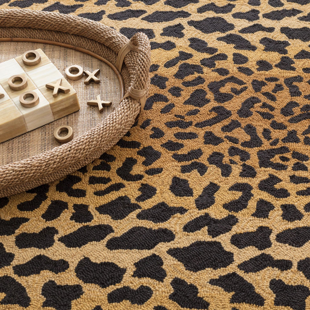 Dash & Albert Leopard Hand Micro Hooked Wool Rug, Brown, 2' x 3'