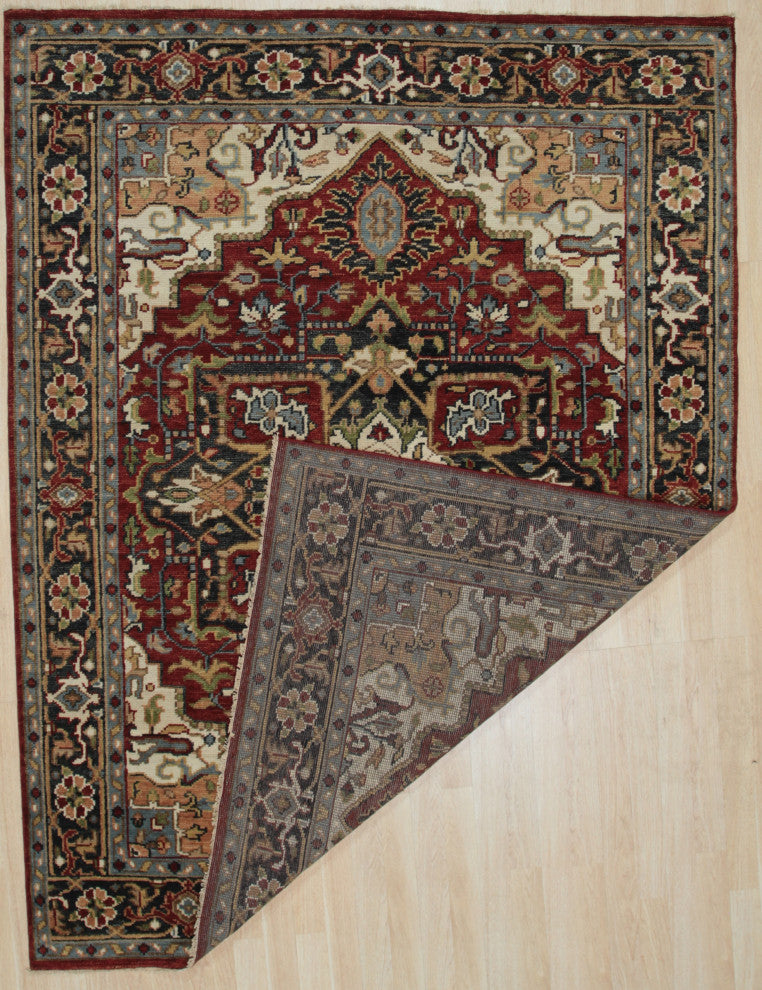 Red / Navy Traditional Classic Heriz Serapi Area Rug