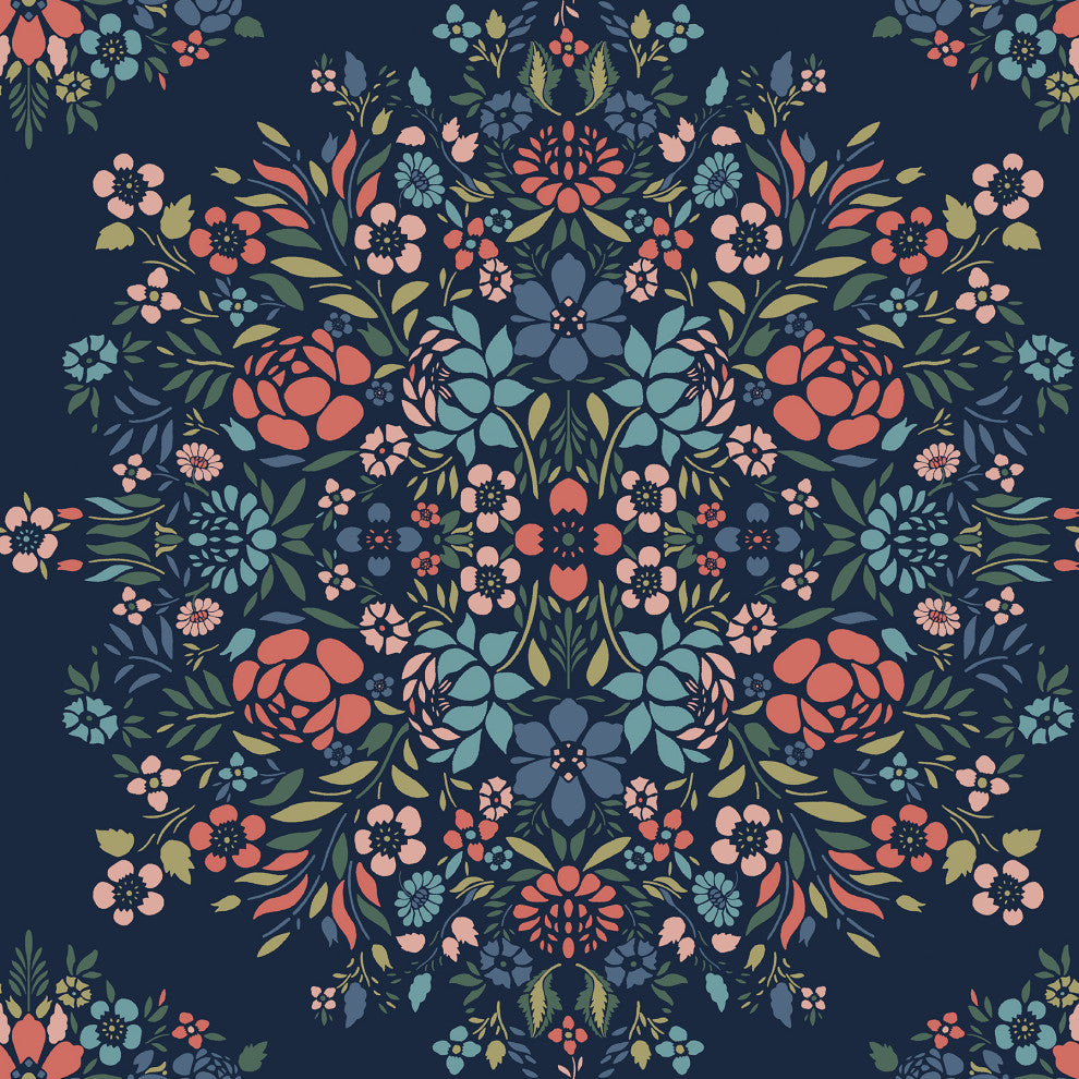 Blue Medallion Floral Peel & Stick Wallpaper