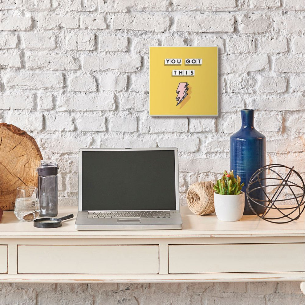 Stupell Industries You Got This Pink Lightning Bolt Yellow Word Design, 12 x 12