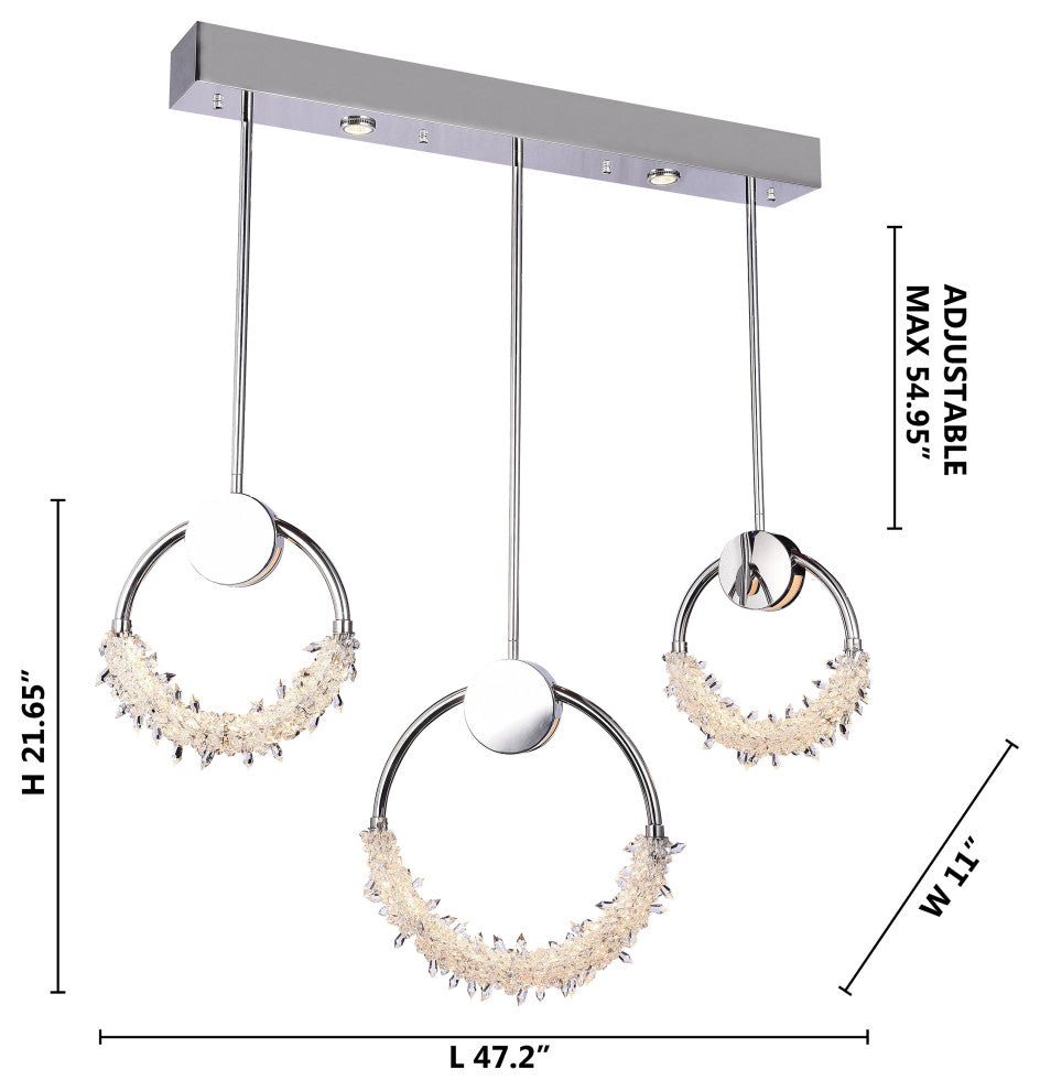 Three-Circle Crystal Chandelier, Chrome