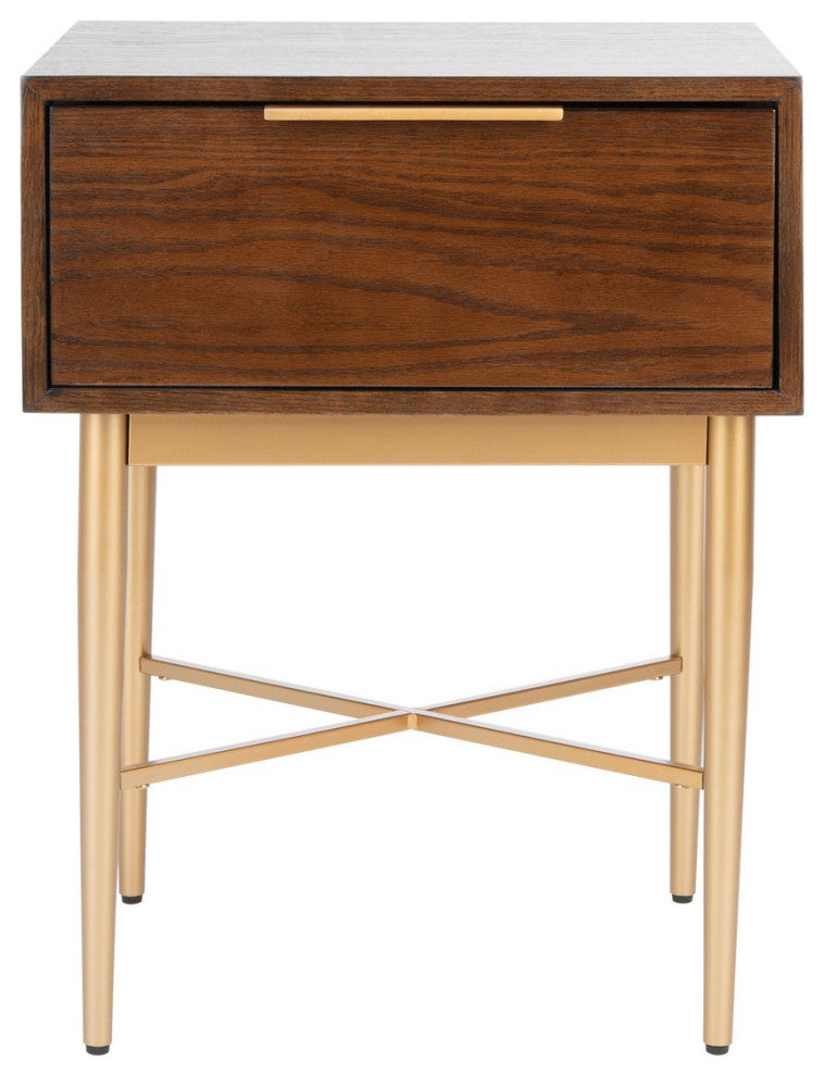 Safavieh Pierre One Drawer Nightstand, Walnut/Gold