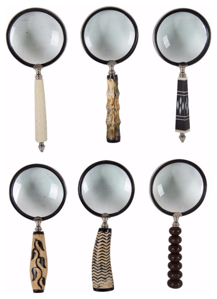 Set of 6 Magnifying Glasses with elegant handle, Multicolor
