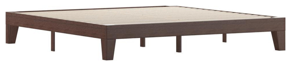 Evelyn Walnut Finish Solid Wood King Platform Bed with Wooden Support Slats,...