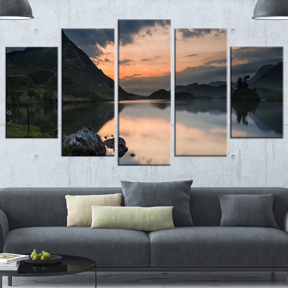 Stunning Sunrise over Lake Panorama, Landscape Canvas Print, 60"x32", 5 Panels