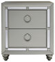 Silver Champagne Tone Nightstand With 2 Drawer  Mirror Trim Accent