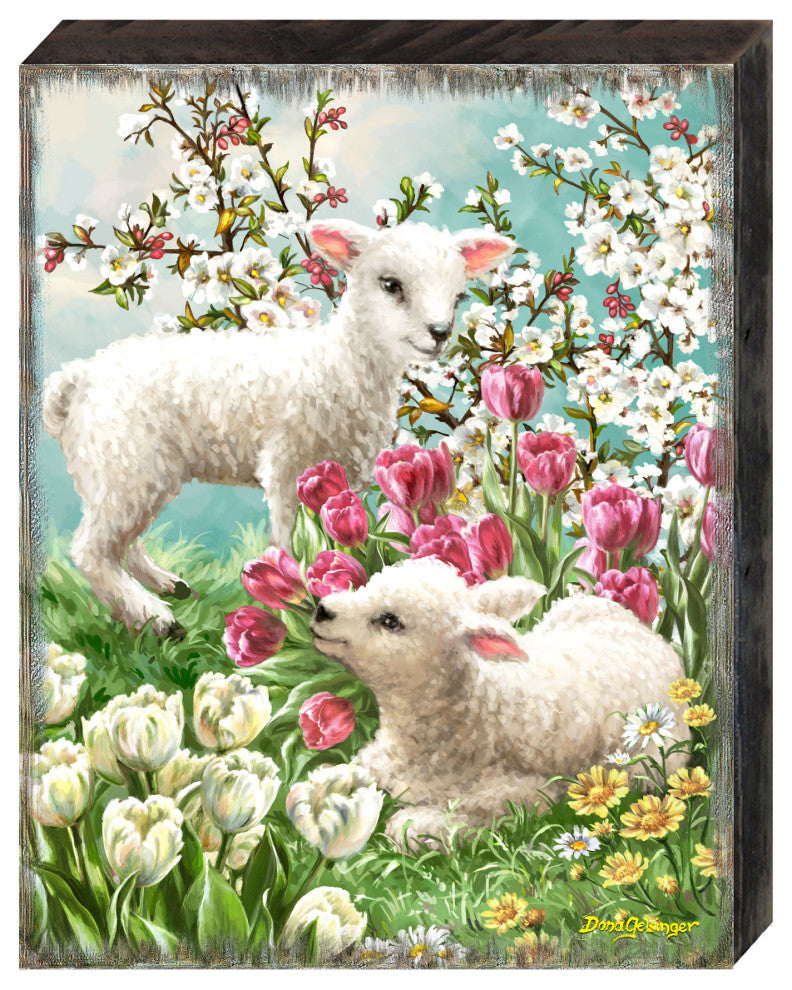Easter Lambs Wooden Wall Art, Large 24x18