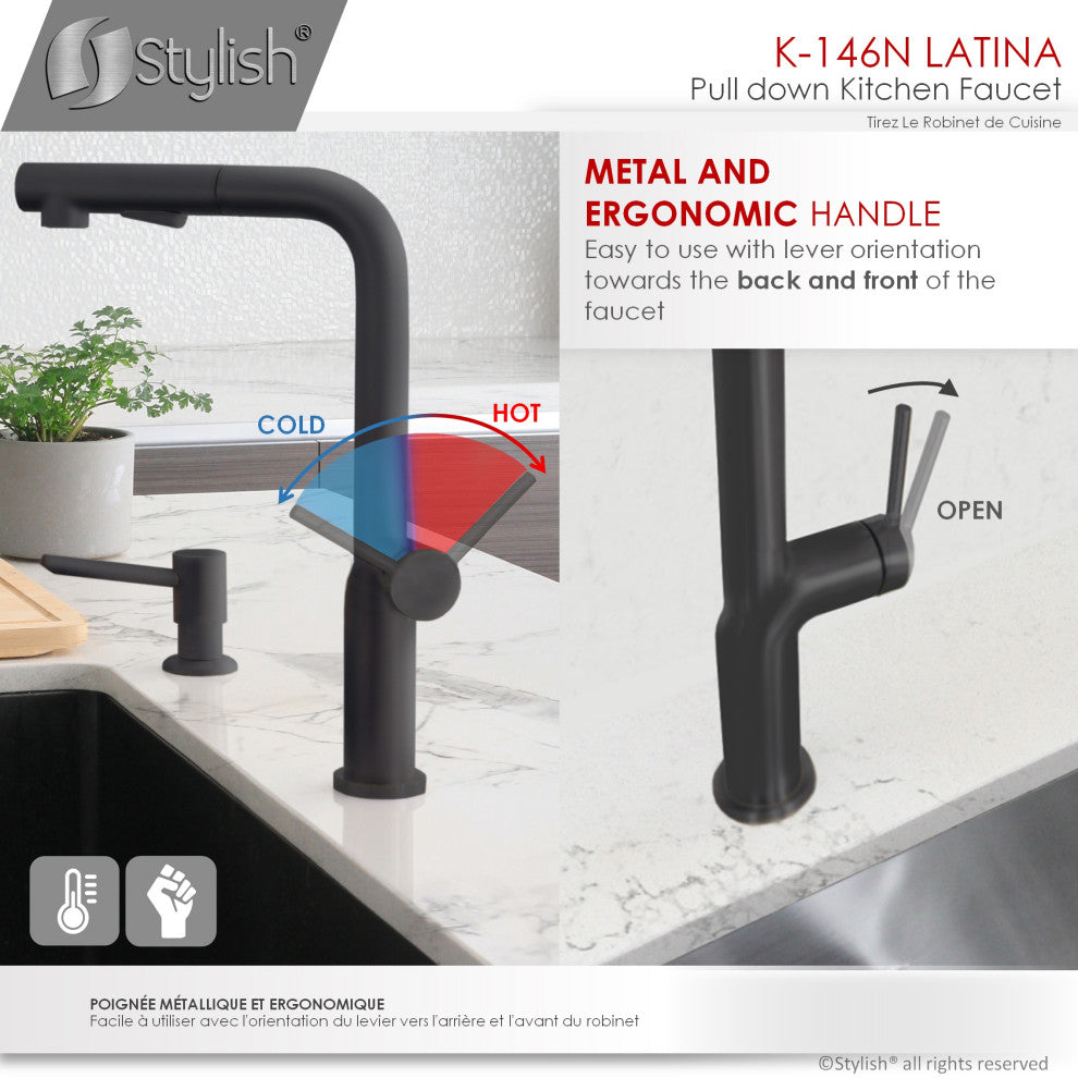 STYLISH Kitchen Sink Faucet Single Handle Pull Down Dual Mode Stainless Steel