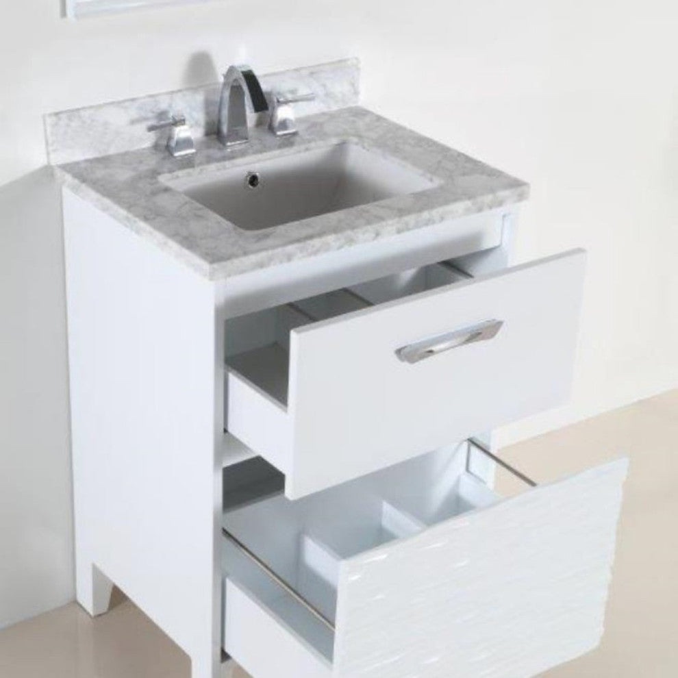 Alda Single-Sink Vanity, White, 24", White With White Carrara Top