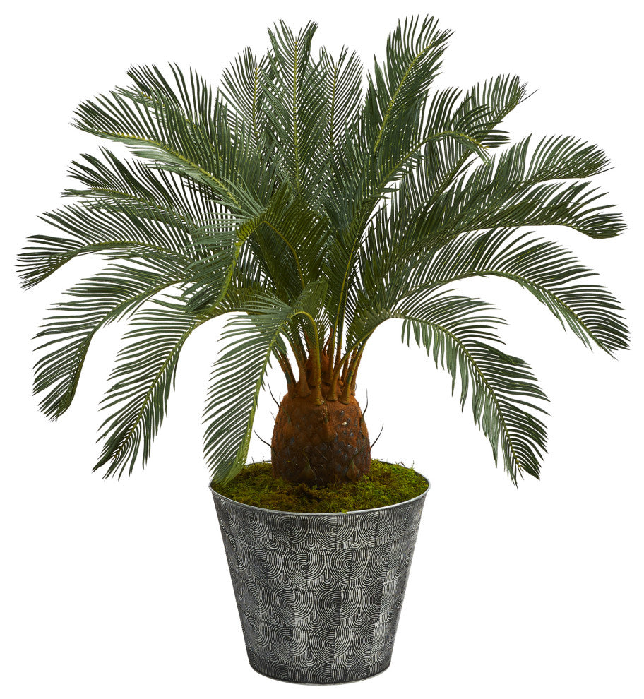 40" Cycas Artificial Tree, Black Embossed Tin Planter
