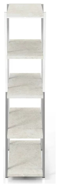 Bookcase, Unique Design With Metal Frame & Open Shelves, Chrome/White Washed