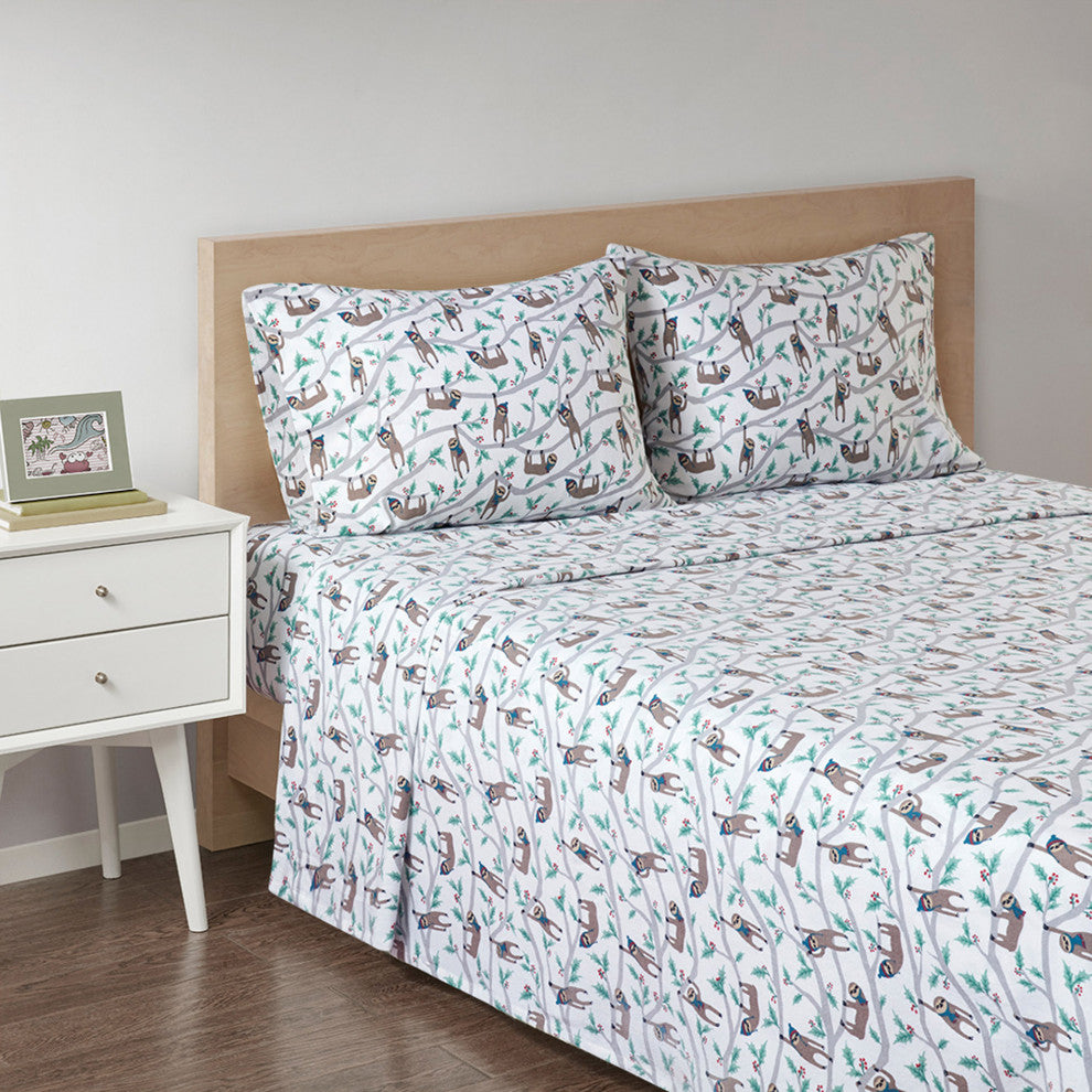 True North by Sleep Philosophy Cotton Flannel Kids Sheet Set, Sloths