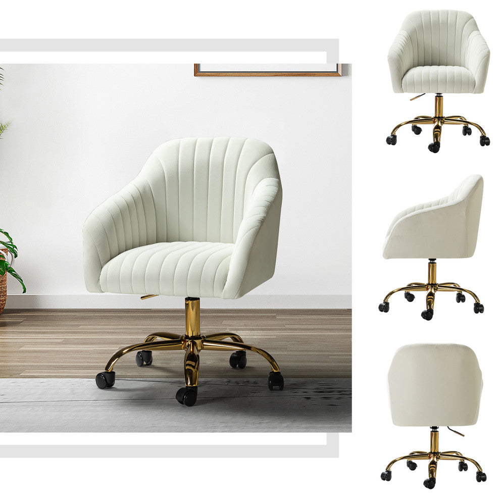 Swivel Rolling Task Chair With Tufted Back, Ivory