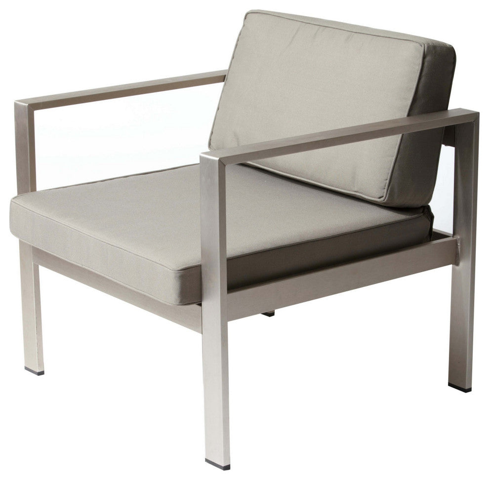 Benzara BM287853 Armchair, Sleek Silver Aluminum Frame, Water Resistant Fabric