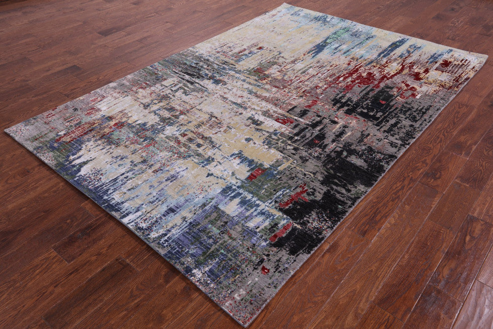 6' 0" X 8' 10" Abstract Hand Knotted Wool and Silk Rug Q8889