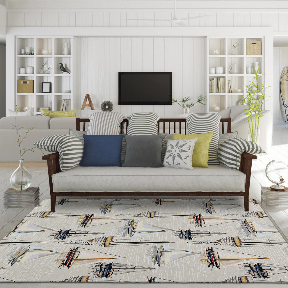 Indoor/Outdoor Harbor HA8 Ivory Machine Washable 8' x 10' Rug