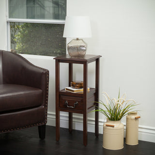 GDF Studio Noah Acacia Wood Accent Table With Bottom Drawer, Brown Mahogany