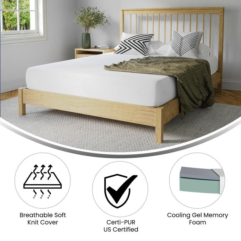 Jasmine Charcoal & Green Tea Cooling Gel Memory Foam 8" CertiPUR-US Mattress, White, Full