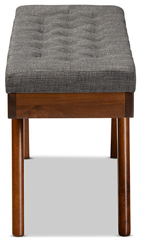 Alona Mid-Century Modern Medium Gray Fabric Upholstered Wood Dining Bench