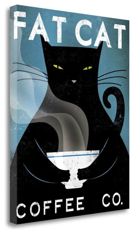 "Cat Coffee No City" By Ryan Fowler, Giclee Print on Gallery Wrap Canvas