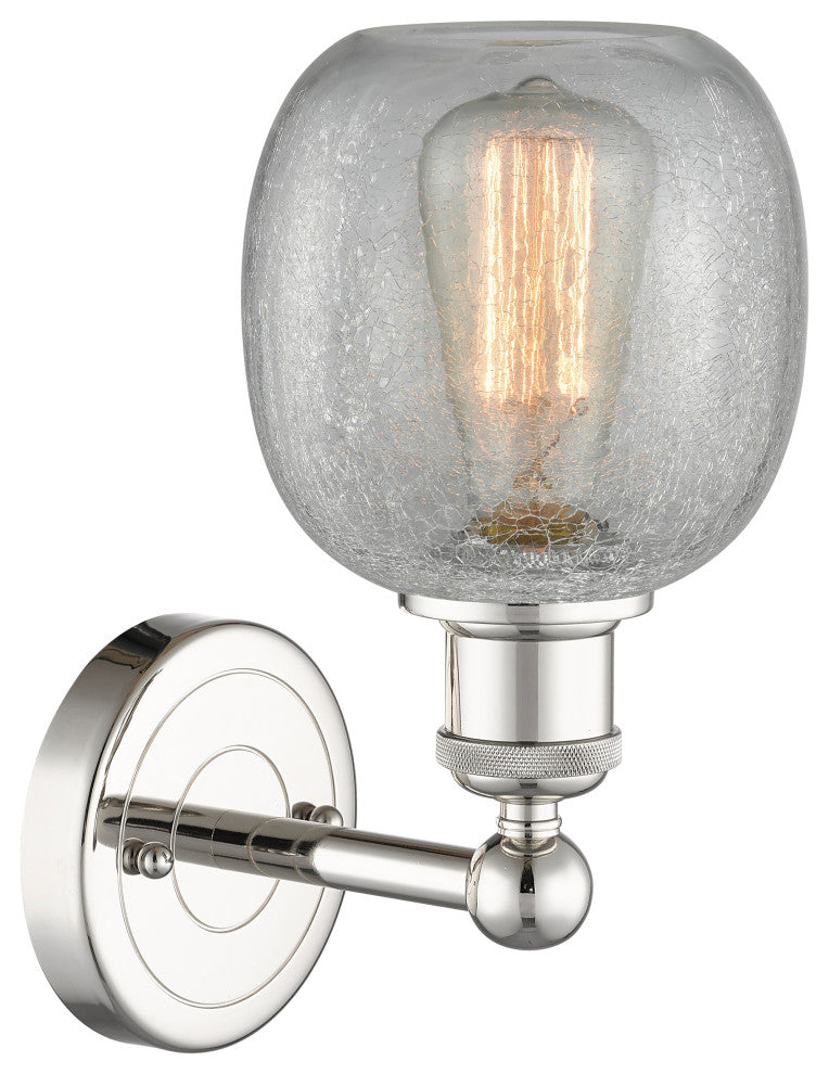 Edison Belfast 1-Light 6" Sconce, Polished Nickel, Clear Crackle