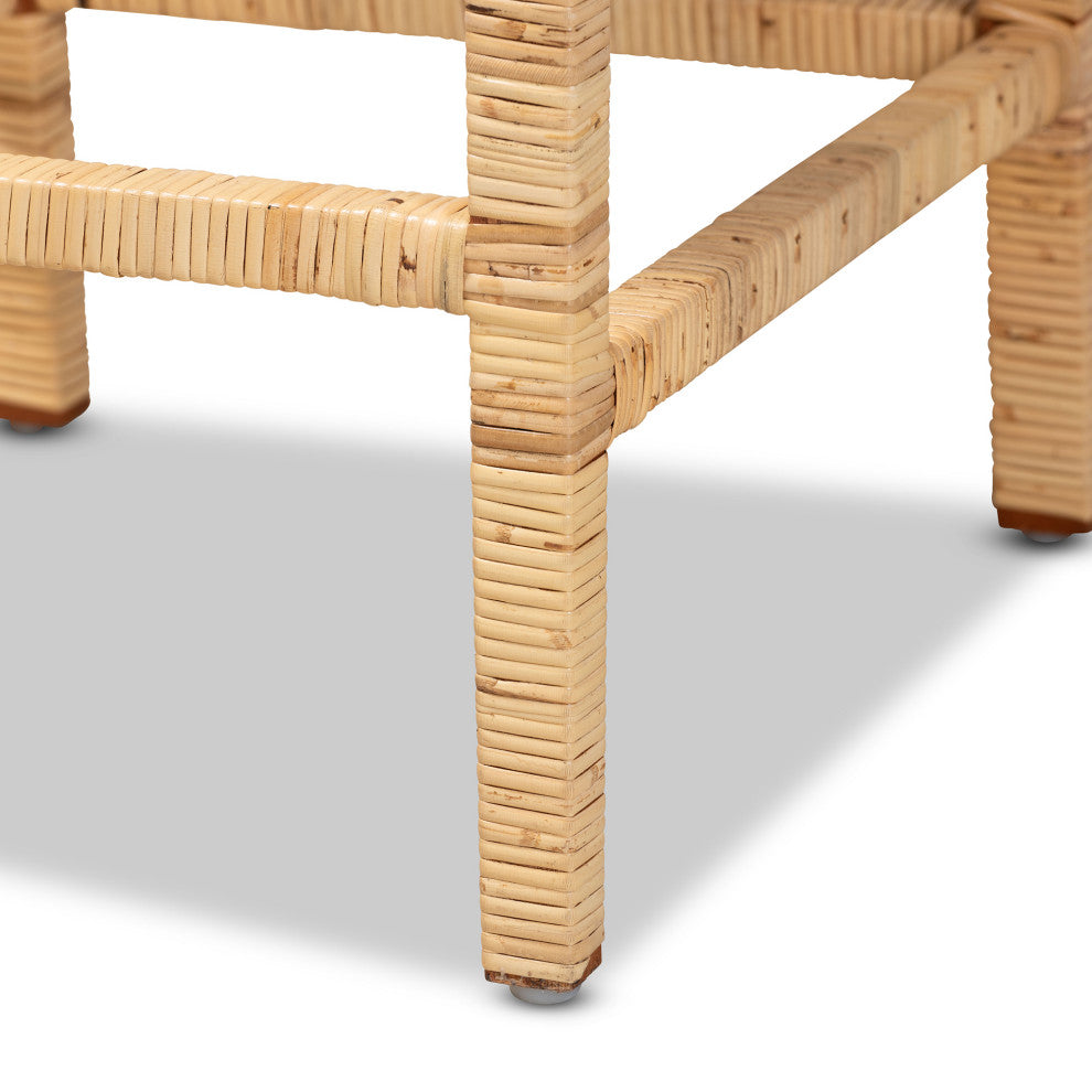 Sofia Modern and Contemporary Natural Finished Wood and Rattan Counter Stool