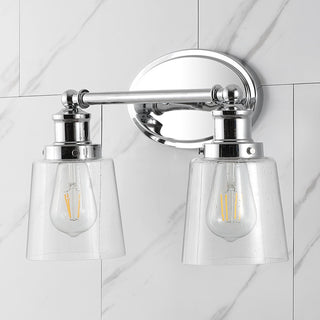 Beverly 15" 2-Light Iron/Seeded Glass Classic Cottage LED Vanity Light, Chrome