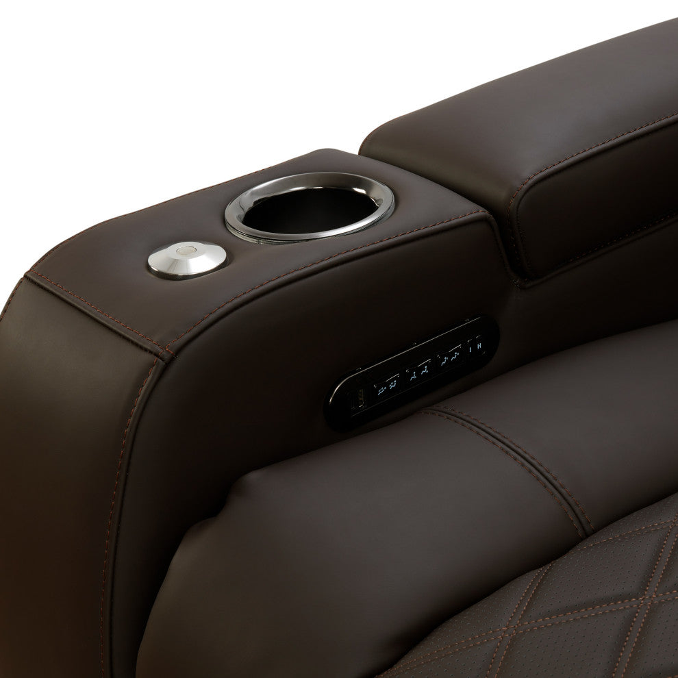 Tuscany Top Grain Leather Recliner, Dark Roast, Row of 4 Loveseat Right