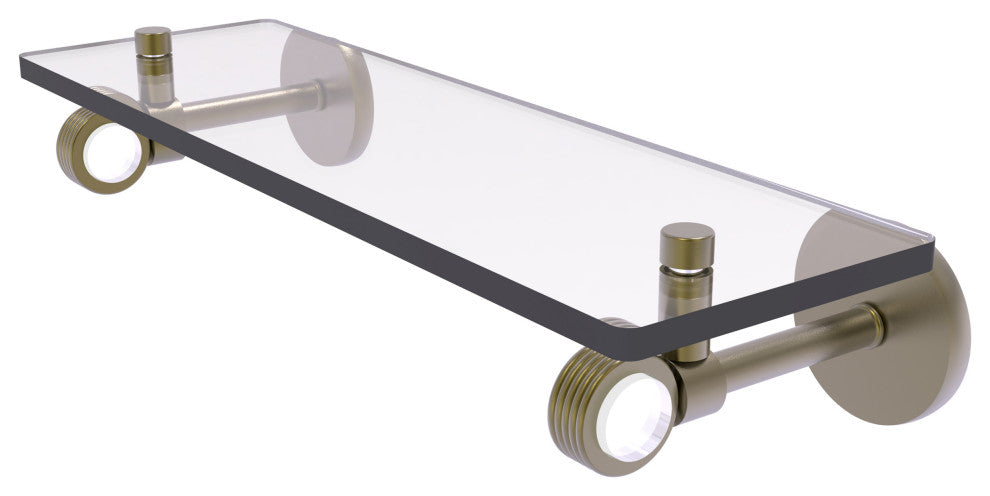 Clearview 16" Glass Shelf with Groovy Accents, Antique Brass