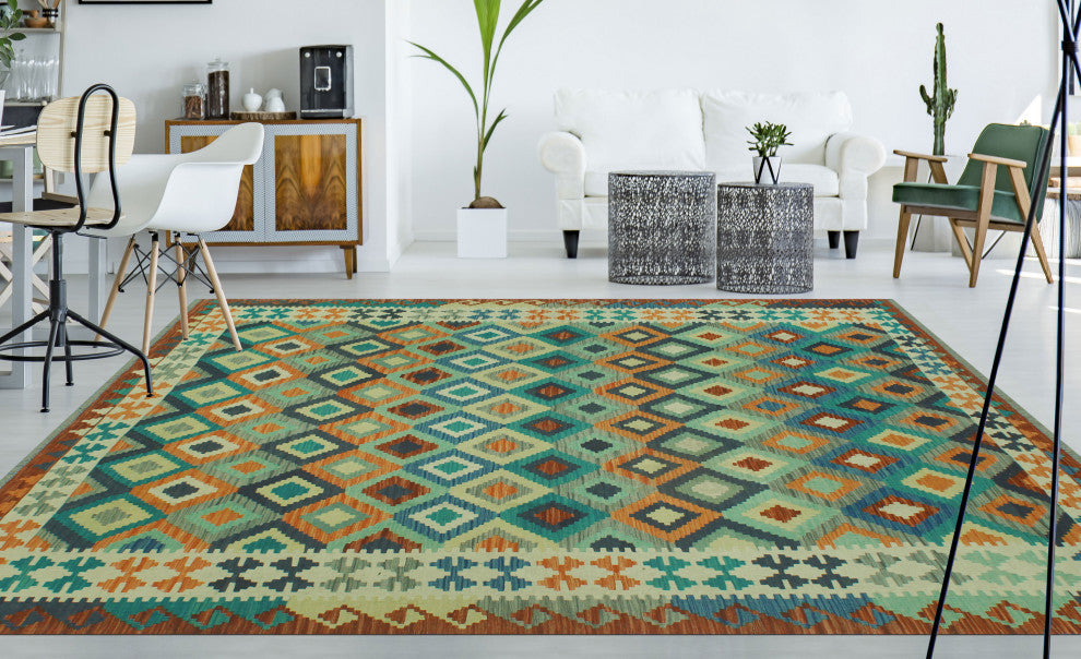 Sangat Kilim Zehra Rust/Blue Rug, 6'9x9'7