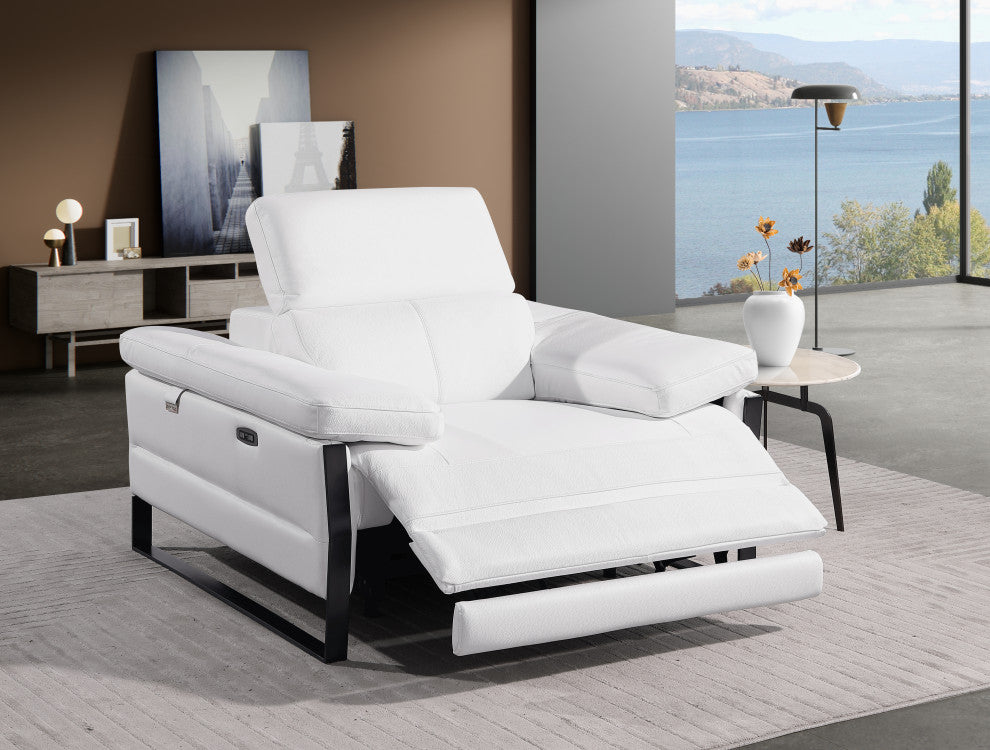 Antonio Italian Leather Power Reclining Arm Chair, White