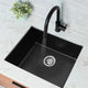 Dual Mount 22" Single-Bowl Black Granite Kitchen Sink with Strainer