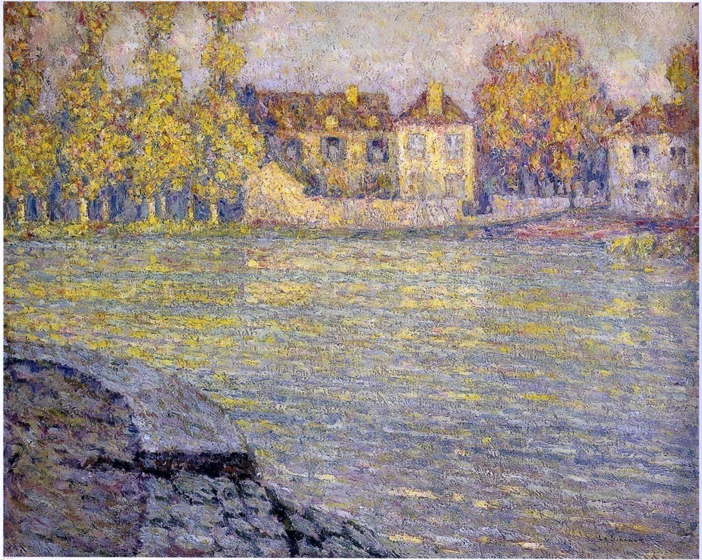 Henri Le Sidaner Houses by the River at Sunset Gallery Wrapped Canvas Print