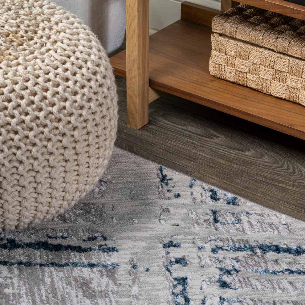 Slant Modern Abstract Area Rug, Gray/Blue, 2'x8'