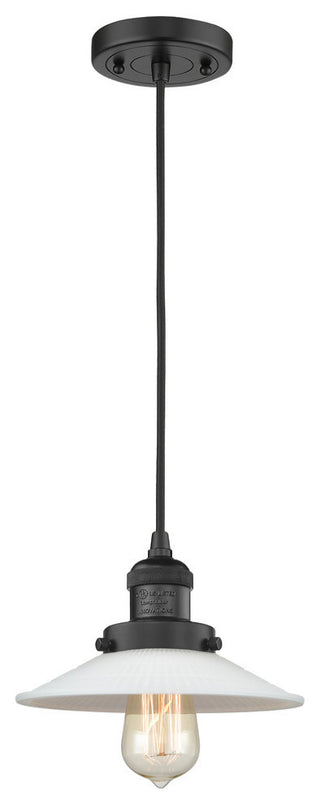 Halophane 1-Light Mini Pendant, Matte Black, Matte White Halophane