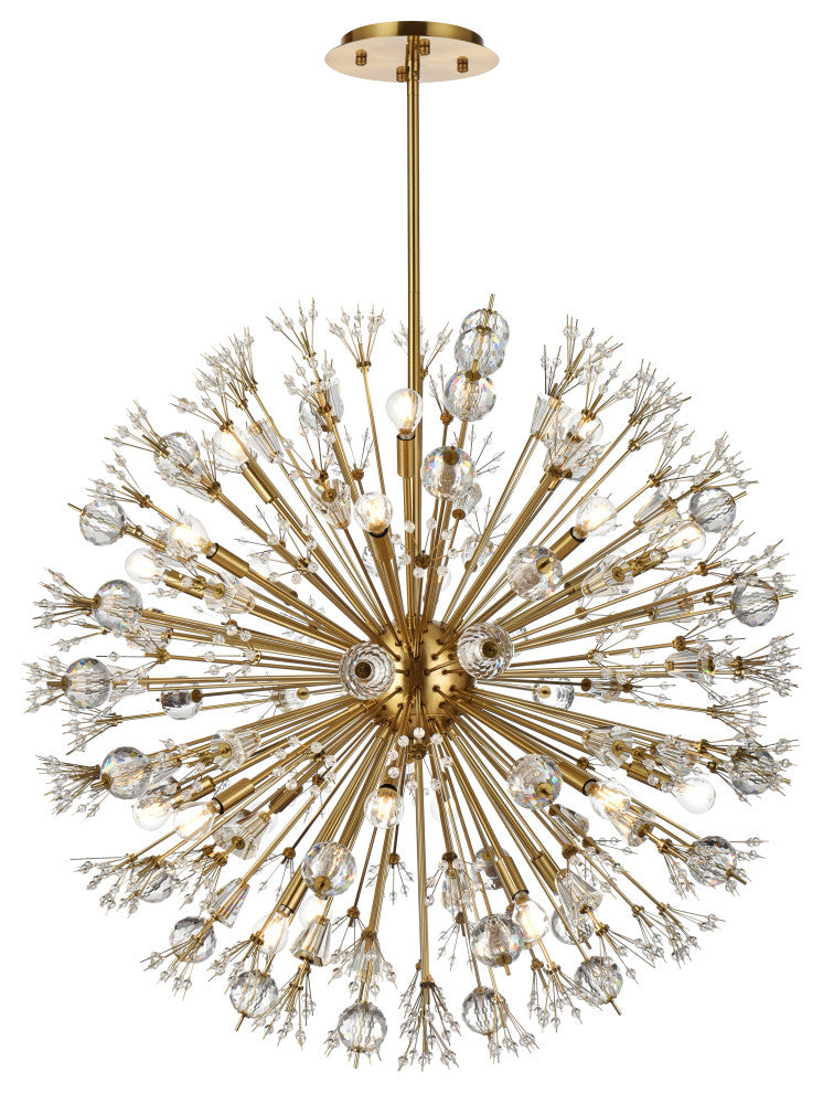 Victor 38" Crystal Starburst Round Pendant, Gold