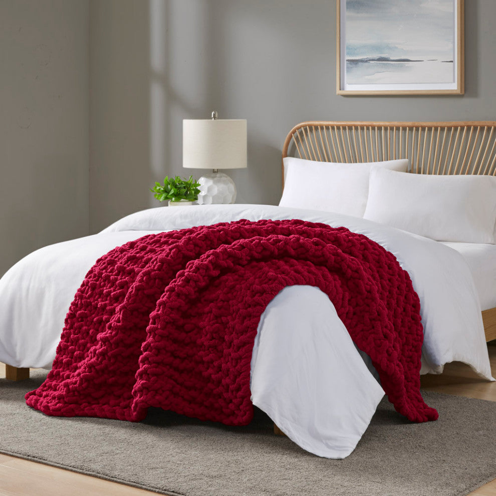 Madison Park Chenille Chunky Knit Throw