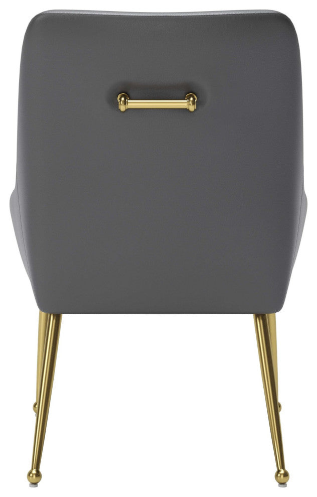 Dining Chair, Faux Vinyl Leather, Steel, Gray, Gold, Kitchen Cafe Bistro