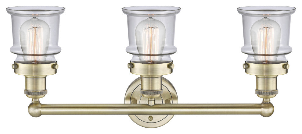 Canton 3-Light 23" Bath Vanity Light, Antique Brass Finish, Clear Shade