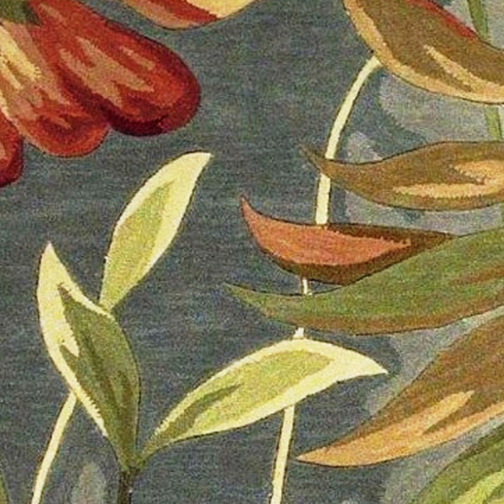 HomeRoots 8' Blue Green Hand Tufted Tropical Plants Round Indoor Area Rug