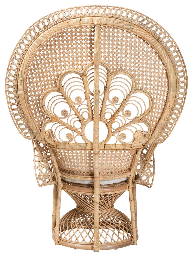 Ediva Modern Bohemian Natural Brown Rattan Peacock Accent Chair