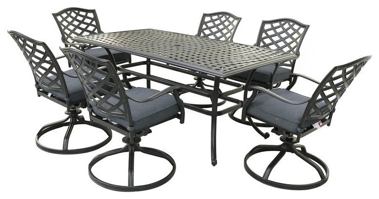 Fletcher Aluminum 7-Piece Dining Set, Espresso Brown/Cast Slate