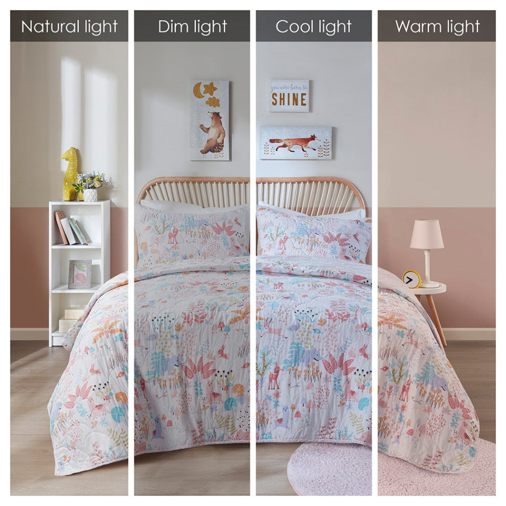 Urban Habitat Kids Iris Woodland Animals Reversible Cotton Quilt Set, Blush