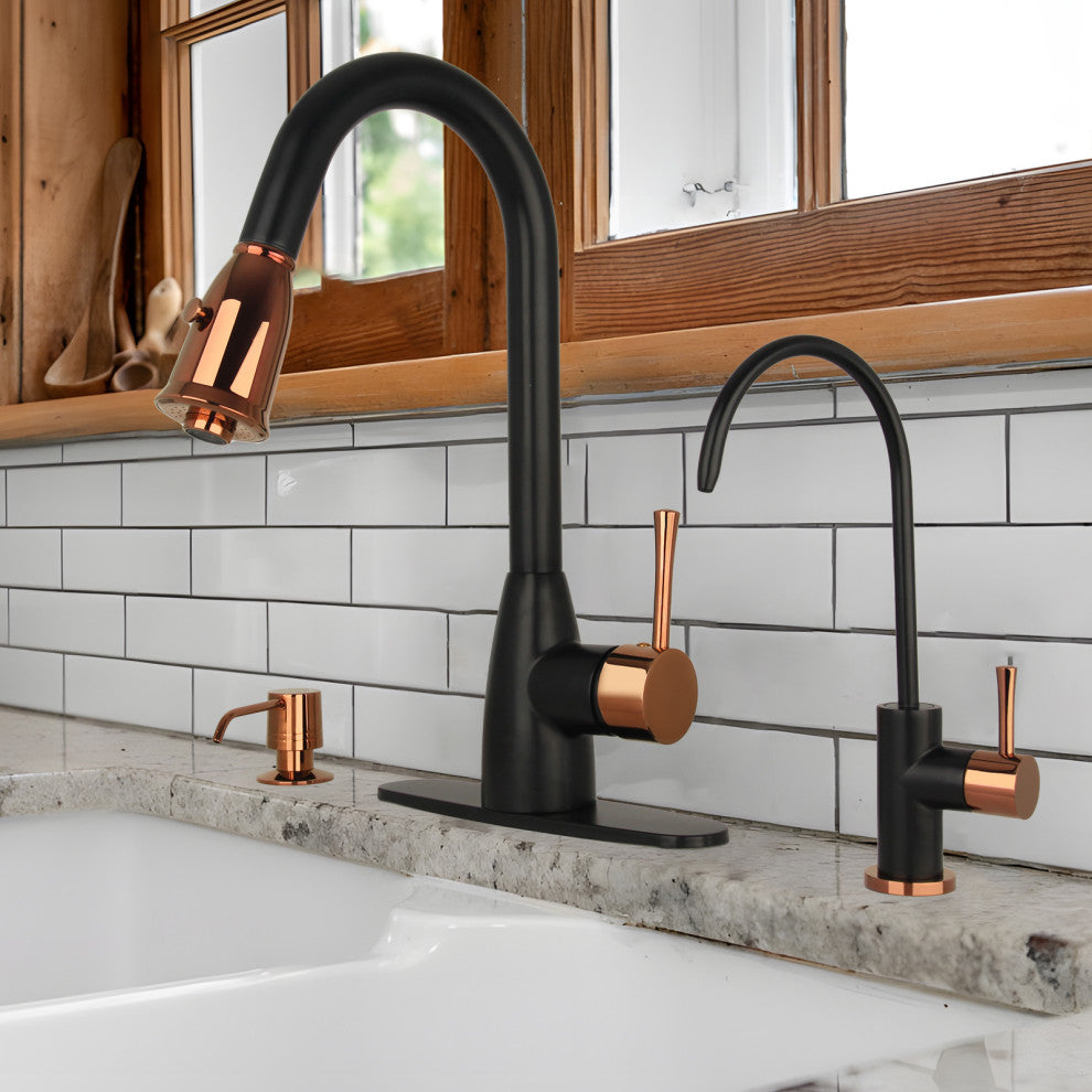 One-Handle Copper Drinking Water Filter Faucet Water Purifier Faucet, Matte Black & Rose Gold