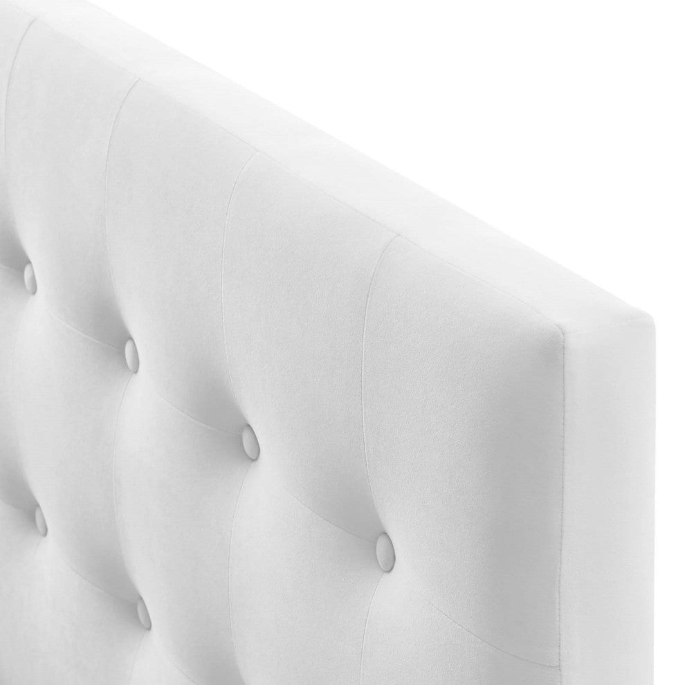Contemporary Modern Bedroom King Size Tufted Headboard, Velvet Fabric, White